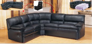 Black Leather Contemporary Sectional Sofa with Recliner [AESS-8160LBL]
