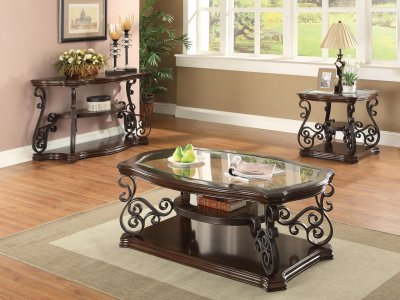 702448 Coffee Table Set 3Pc in Merlot by Coaster w/Options