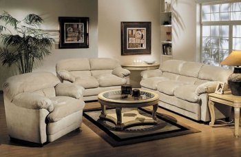 Beige Microfiber Contemporary Sofa w/Oversized Seatings [AMS-05550-Bella]