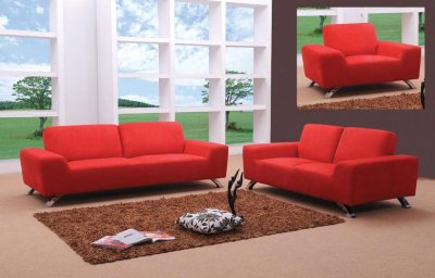 Red Fabric Modern 3PC Living Room Set w/Stainless Steel Legs