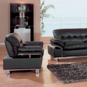 Modern Black Leather Living Room Set with Metal Accents