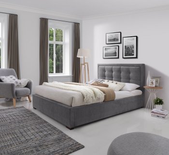 Duke Upholstered Platform Bed in Grey Fabric by J&M [JMB-Duke]