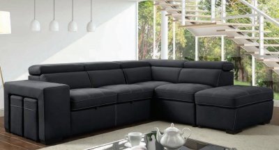 Athene Sectional Sofa CM6603 in Graphite Nubuck Fabric