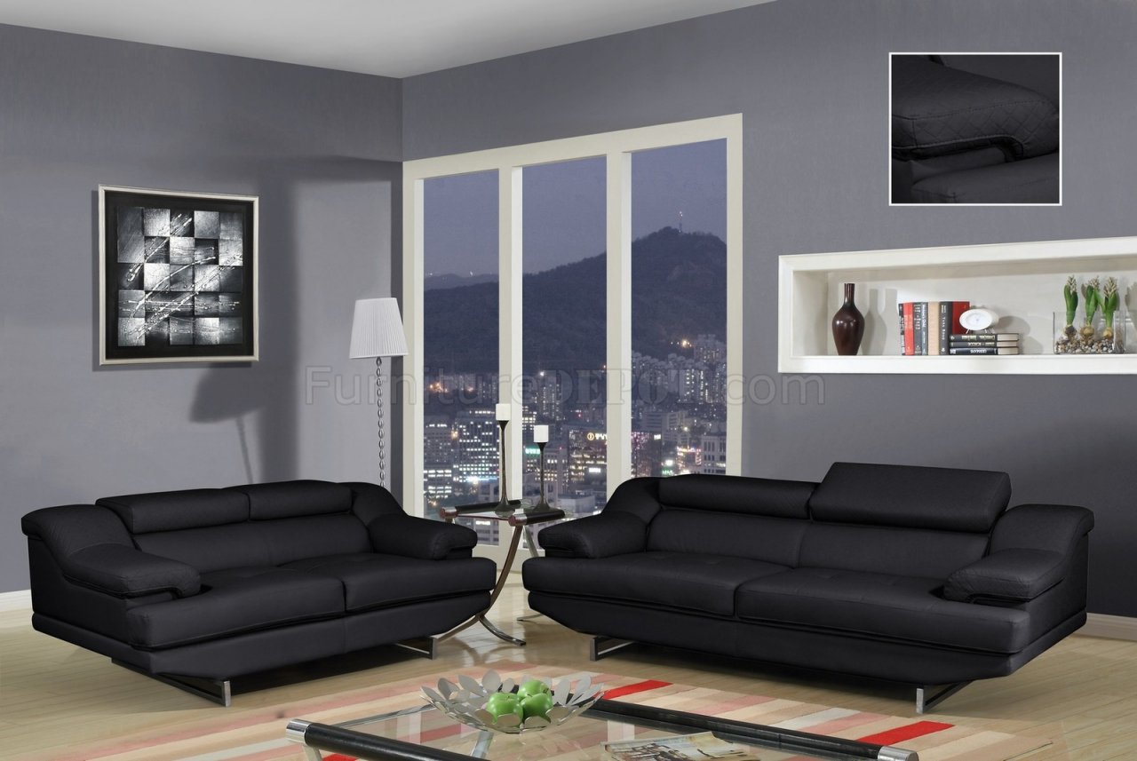 U8141 Sofa in Black Bonded Leather by Global w/Options - Click Image to Close