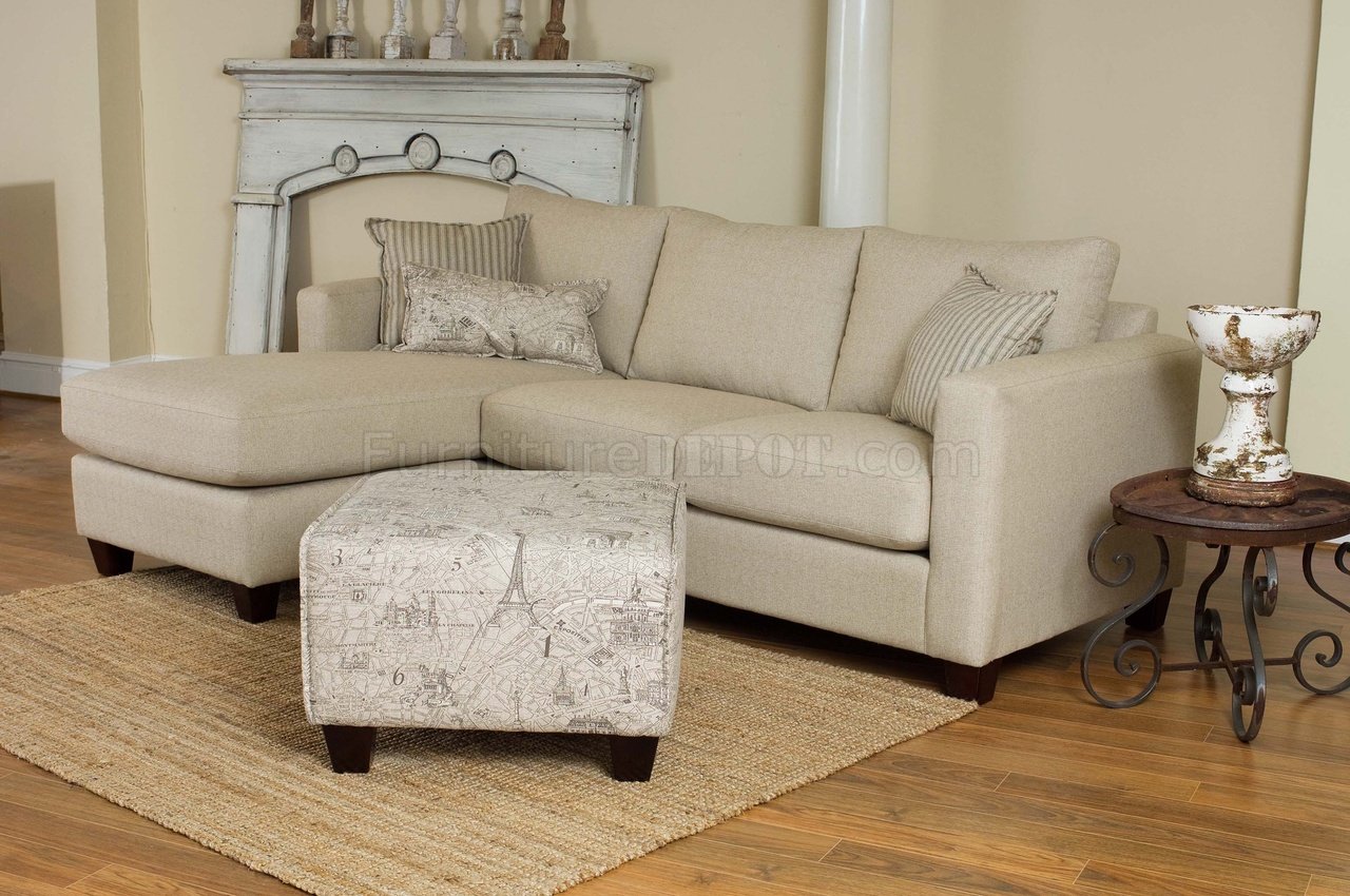 Cream Fabric Reversible Modern Sectional Sofa w/Optional