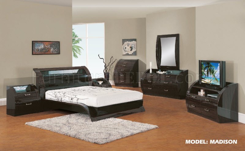 Wenge Finish Ultra Modern Bedroom w/Optional Casegoods - Click Image to Close
