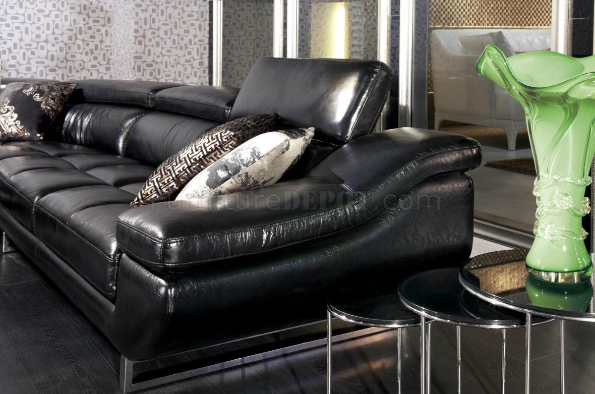 K8302 Sectional Sofa in Shiny Black Leather by VIG w/Steel Base