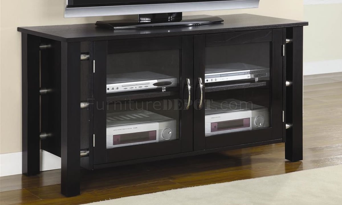 Black Finish Contemporary TV Stand W/Clear Glass Doors