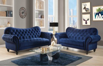 Iberis Sofa & Loveseat Set 53405 in Navy Blue Velvet by Acme