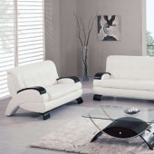 White Leather Modern Living Room W/Cappuccino Wooden Arms
