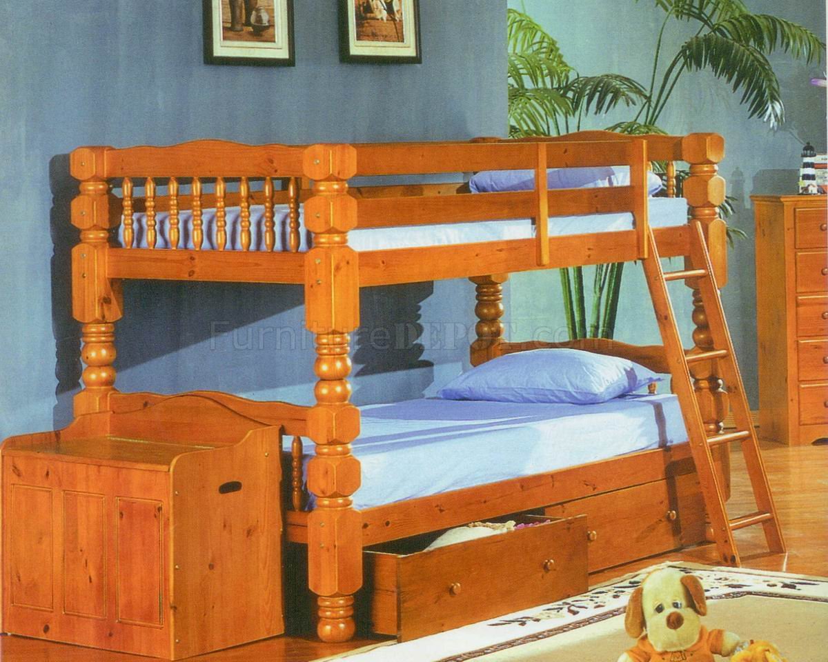 Honey Oak Finish Modern Twin Over, Ponderosa Bunk Bed