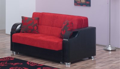 Caprio Loveseat Bed in Red Fabric w/Optional Chair Bed