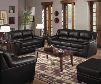 Black Bonded Leather Elegant Living Room w/Wooden Legs [JTS-4955-Black]