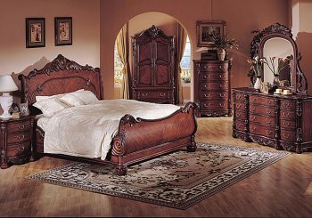 Deep Cherry Finish Classic Traditional Bedroom w/Sleigh Bed [HLBS-B030]