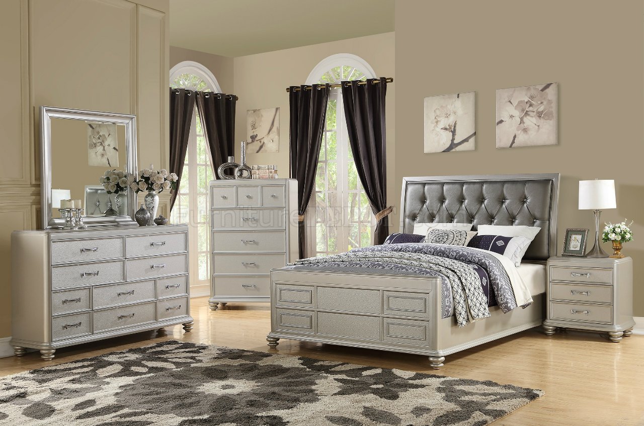 F9357 Bedroom Set 5Pc in Silver Finish by Boss w/Options