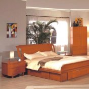 Cherry Finish Contemporary Bedroom Set With Platform Bed