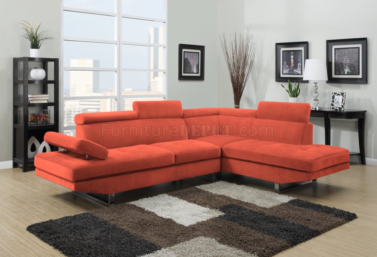 4017 Sectional Sofa in Orange Fabric