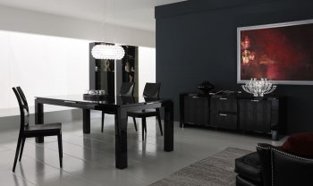 Black Color Lacquered Finish Modern Dining Room With Crystals [Rossetto-Diamond Dining Black]