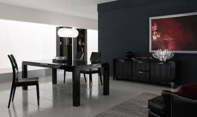 Black Color Lacquered Finish Modern Dining Room With Crystals