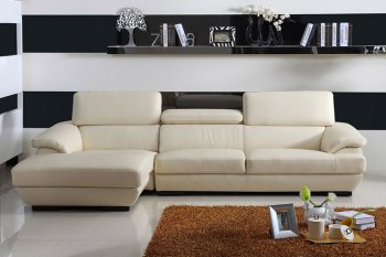 Ivory Bonded Leather Stylish Modern Sectional Sofa [AHUSS-C331-Ivory]