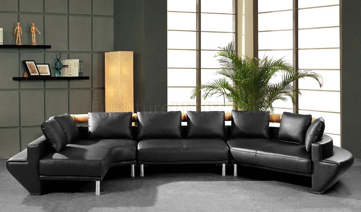 Modern Full Leather Sectional Sofa Mars, Black Modern Leather Couch