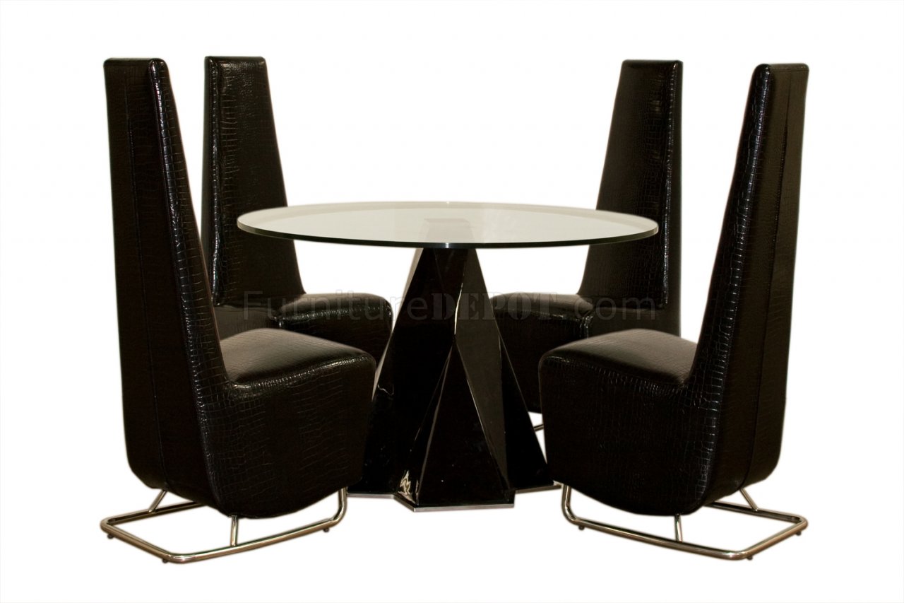 Crocodile Black Vinyl Set of 2 Modern Tall Dining Side Chairs - Click Image to Close