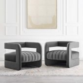 Range Accent Chair Set of 2 in Charcoal Velvet by Modway