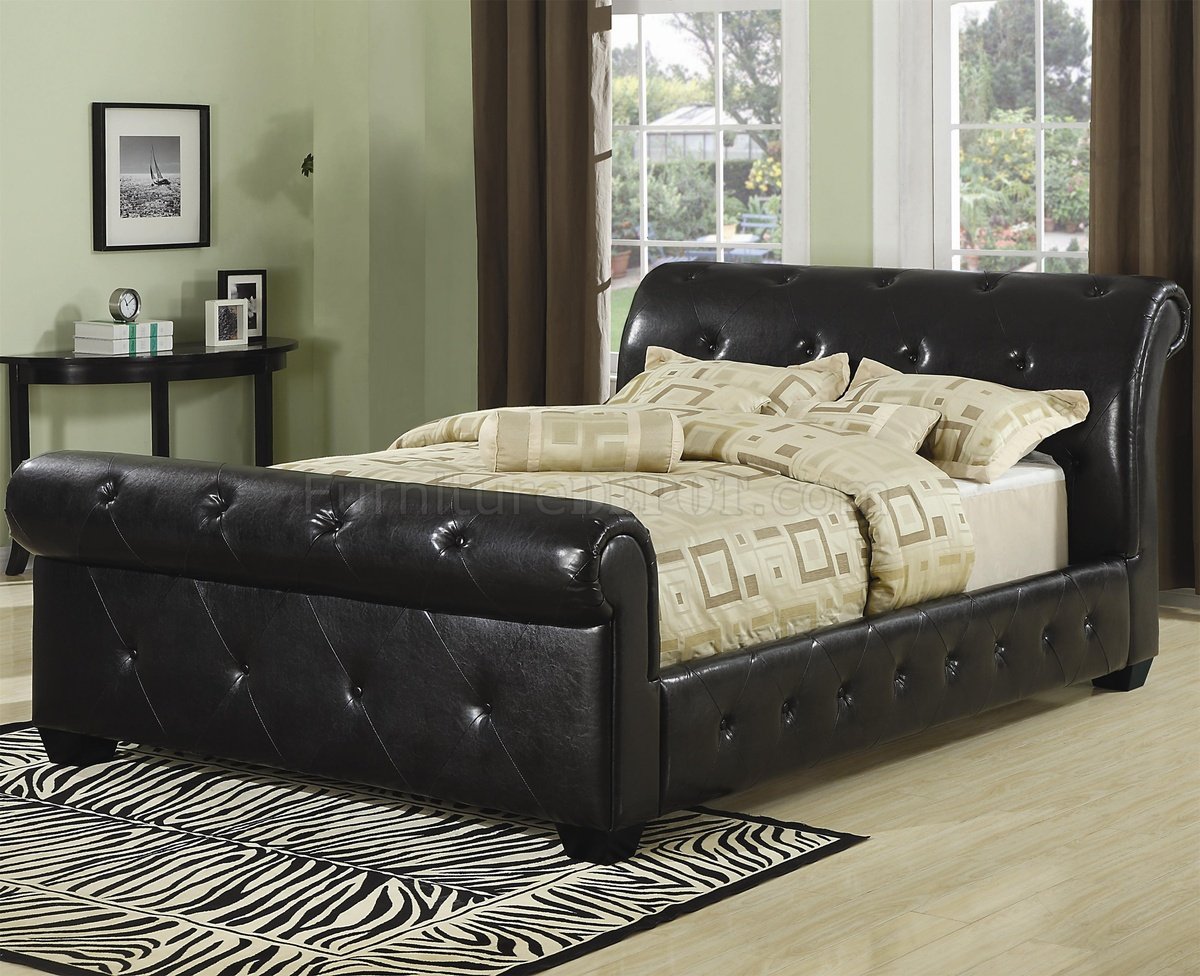 304240 Upholstered Sleigh Bed By, Black Leather Sleigh Bed Double