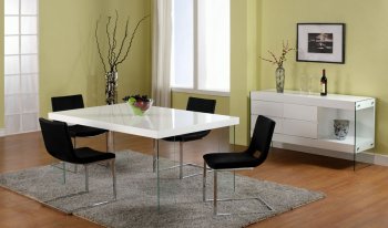 White Lacquered Dining Table w/Glass Legs & Optional Chairs [CYDS-SOFIA-BAMBI]