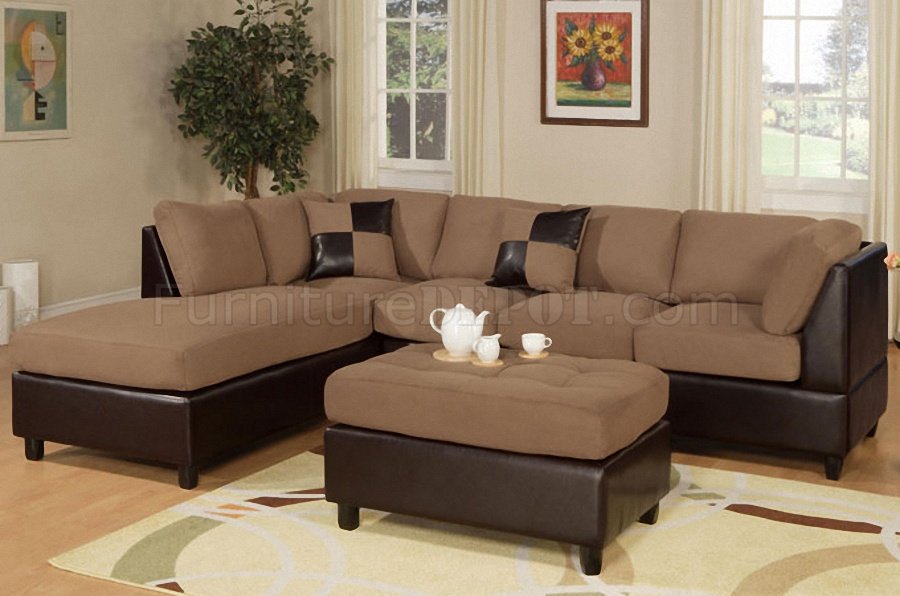 F7616 Poundex Saddle Microfiber Modern, Modern Sectional Sofa With Ottoman Set