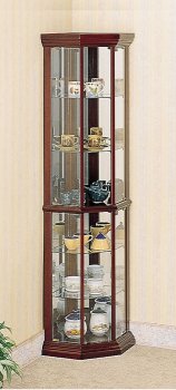 Solid Wood Cherry Finish Modern Glass Corner Cabinet [CRC-528-3393]