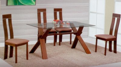Light Brown Modern Glass Top Dining Table w/Optional Chairs