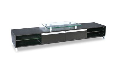 Wenge Finish Tv Stand With Shelves and Storage Cabinets