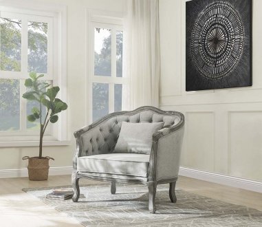 Samael Chair LV01163 in Gray Linen & Gray Oak by Acme