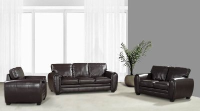 Dark Brown Bonded Leather Modern Sofa & Loveseat w/Options