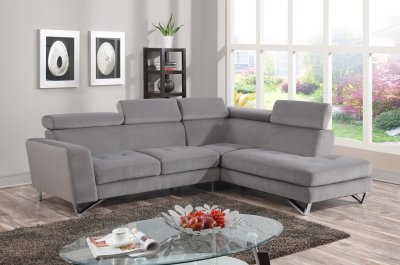 4025 Sectional Sofa in Grey Fabric Micro Chenille