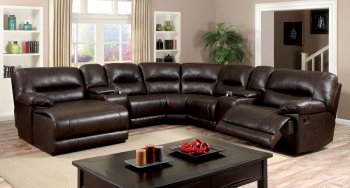 Glasgow Motion Sectional Sofa CM6822BR in Brown Leatherette [FASS-CM6822BR Glasgow]