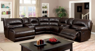 Glasgow Motion Sectional Sofa CM6822BR in Brown Leatherette