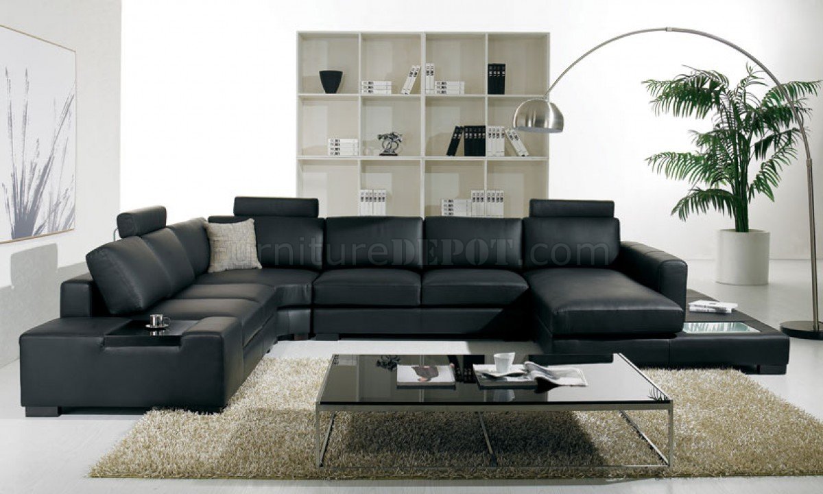 t35 black bonded leather sectional sofa with headrests