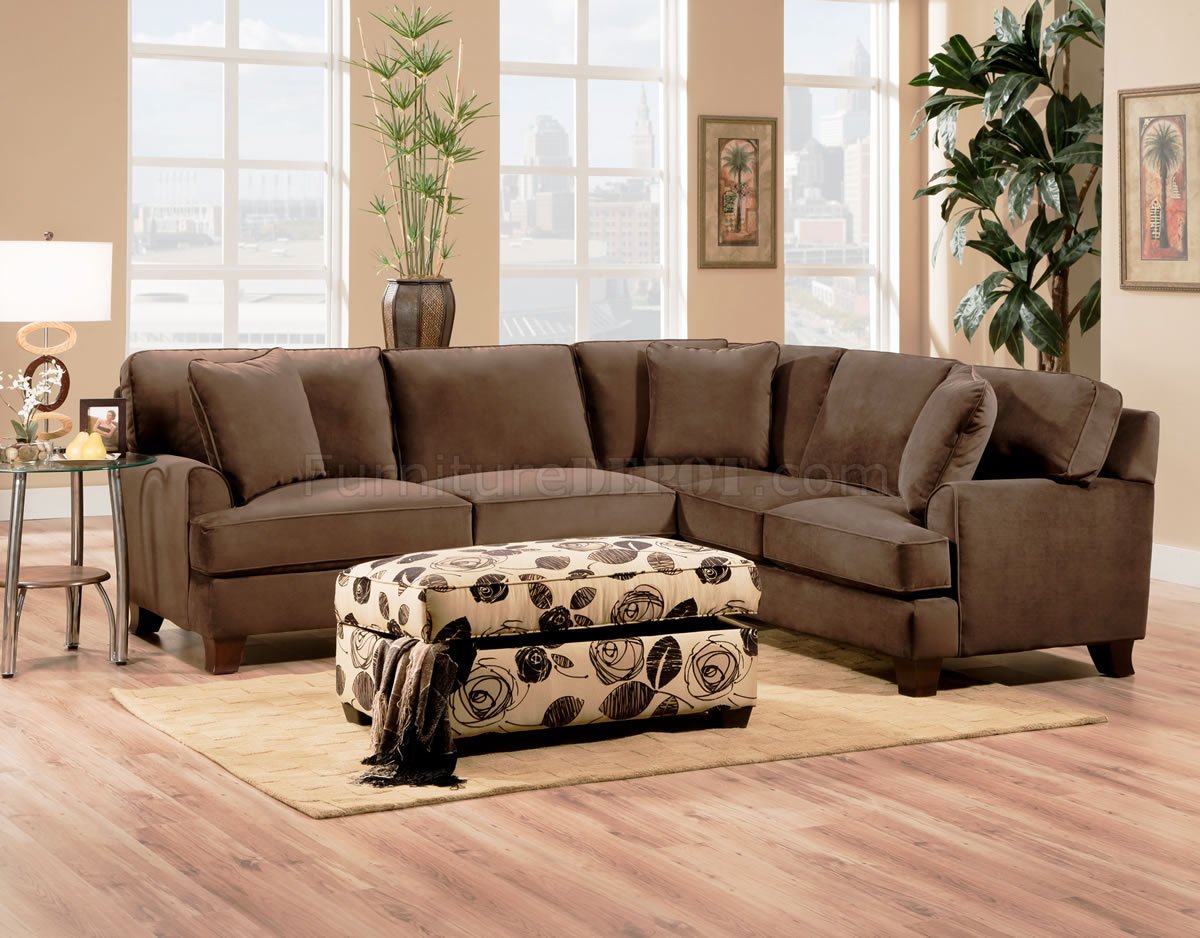 Bella Chocolate Fabric Sectional Sofa w/Optional Chair & Ottoman