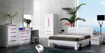 B27B Bedroom in White & Pink High Gloss by Pantek w/Options [PKBS-B27B]