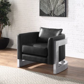 Betla Accent Chair AC01986 in Black Leather & Aluminum by Acme [AMAC-AC01986 Betla]