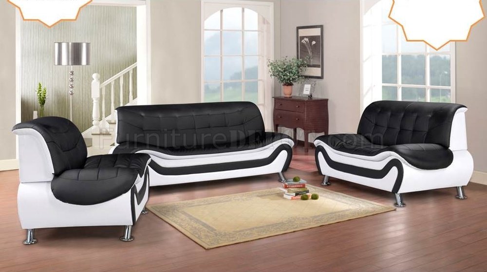 Edna Sofa & Loveseat Set in Black and White - Click Image to Close