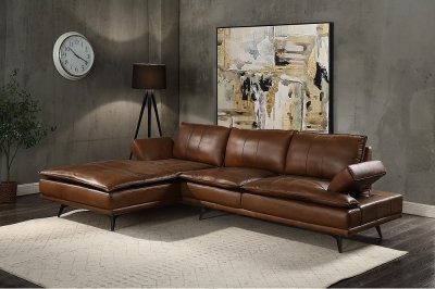 Emrys Sectional Sofa LV01978 in Chocolate Leather by Acme