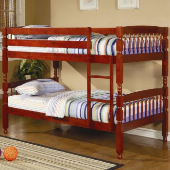 Warm Cherry Classic Modern Twin Over Twin Bunk Bed w/Ladder [CRKB-460221]