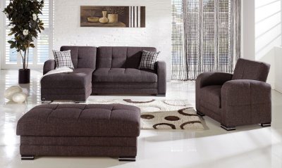 Kubo Sectional Sofa in Andre Dark Brown Fabric by Istikbal