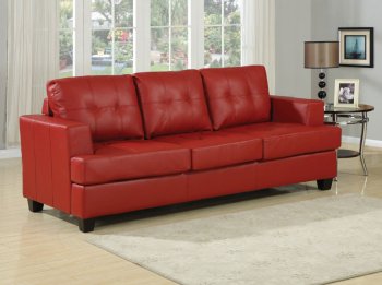 Red Bonded Leather Modern Sofa w/Queen Size Sleeper [AMS-15063 Platinum]