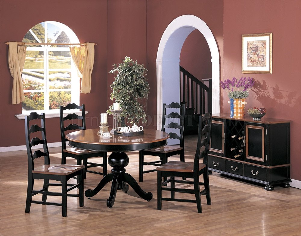 Dark Maple Dinette With Round Table, Dark Maple Dining Room Chairs