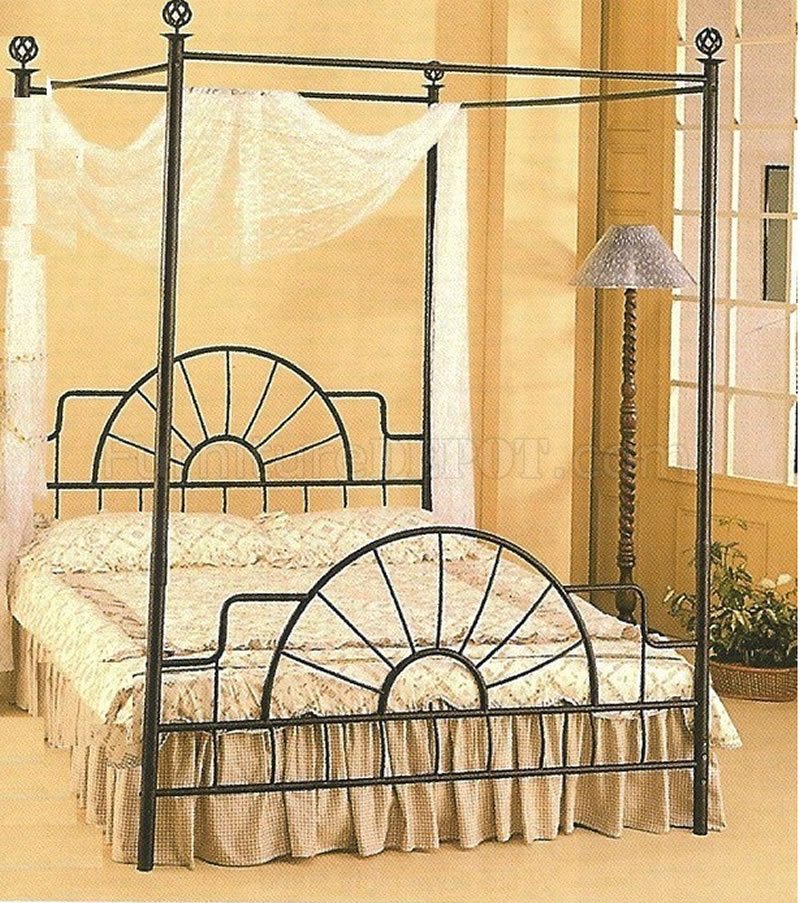 Black Wrought Iron Sunburst Bed W Canopy, Cast Iron Canopy Bed Frame