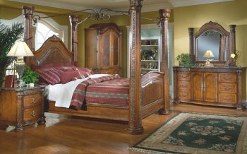 Warm Cherry Finish Royal Post Canopy Bed w/Optional Case Pieces [HEBS-851]